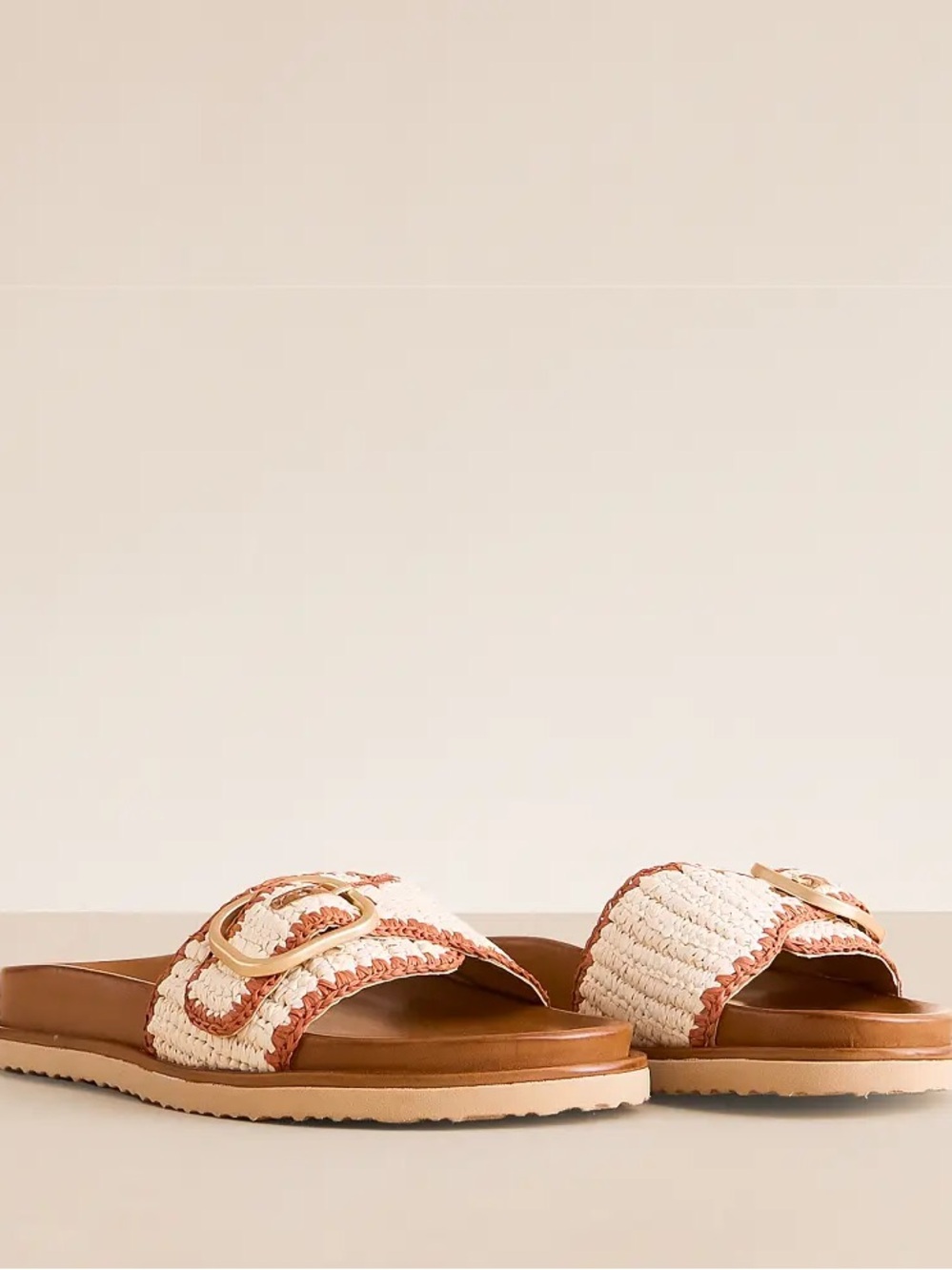 Steve Madden Cream and Brown Woven Buckle Slide Sandals - Picture 3 of 7